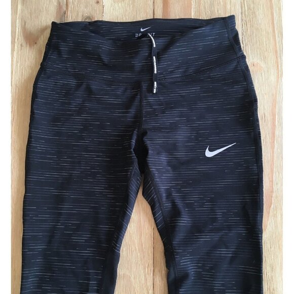 Nike Running Leggings Womens Small Black Stripe Dri-Fit Compression Mesh Panels - Picture 2 of 7